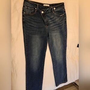 Risen Denim Women’s Crossover Button Skinny Mid Rise Jeans Size 13/31 EUC